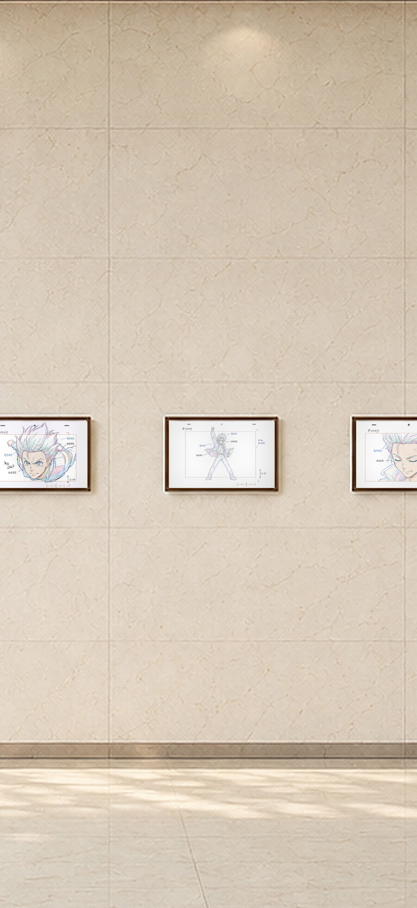 Framed original animation art on a gallery wall